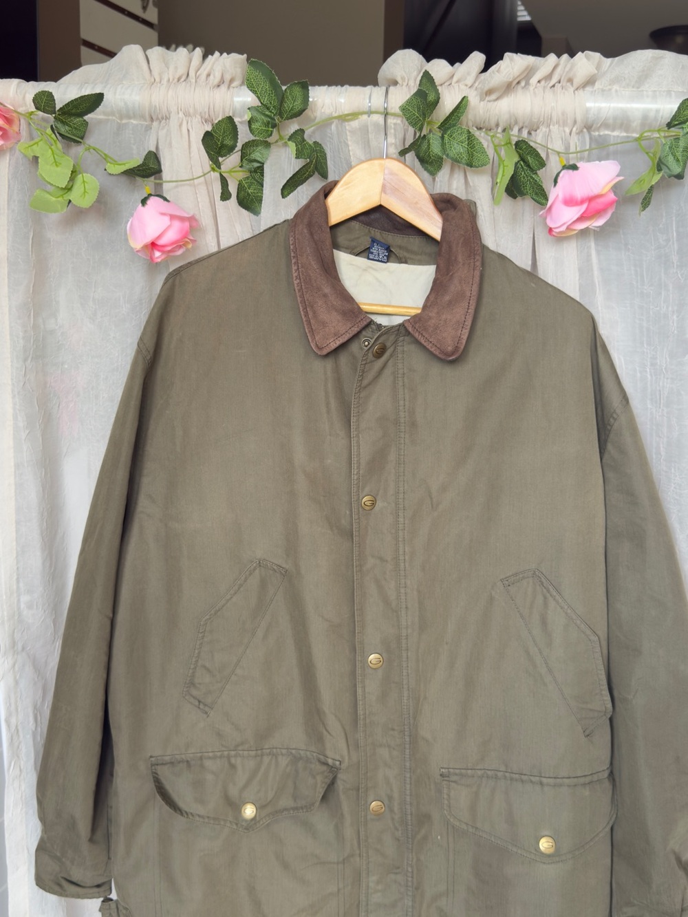 Vintage Gant Olive Green Military Field Jacket with Brown Corduroy Collar